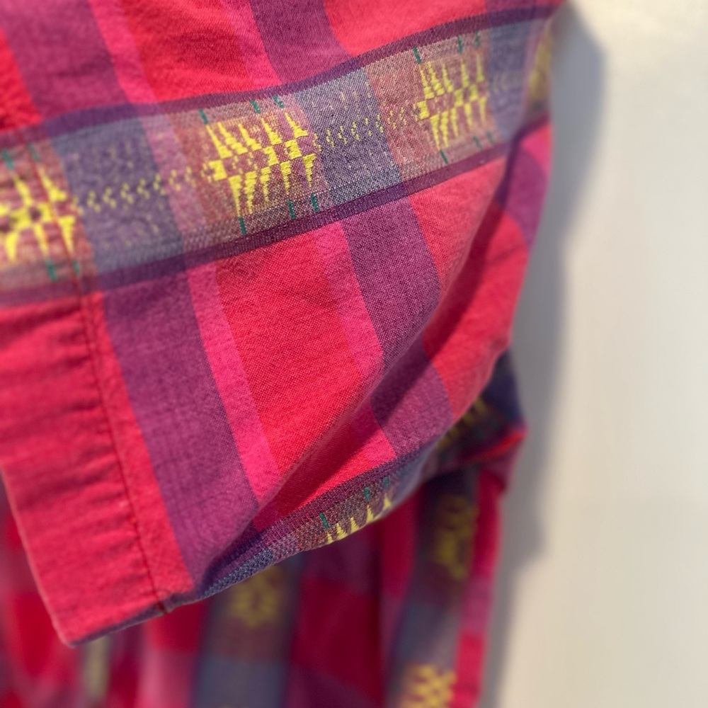 VTG Backroad Blues vivid colorful geometric pink plaid blouse mandarin collar. - Picture 6 of 10